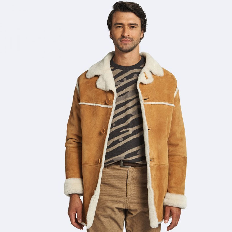 Buy Best Winter Leather Sheepskin Tan Leather Coat