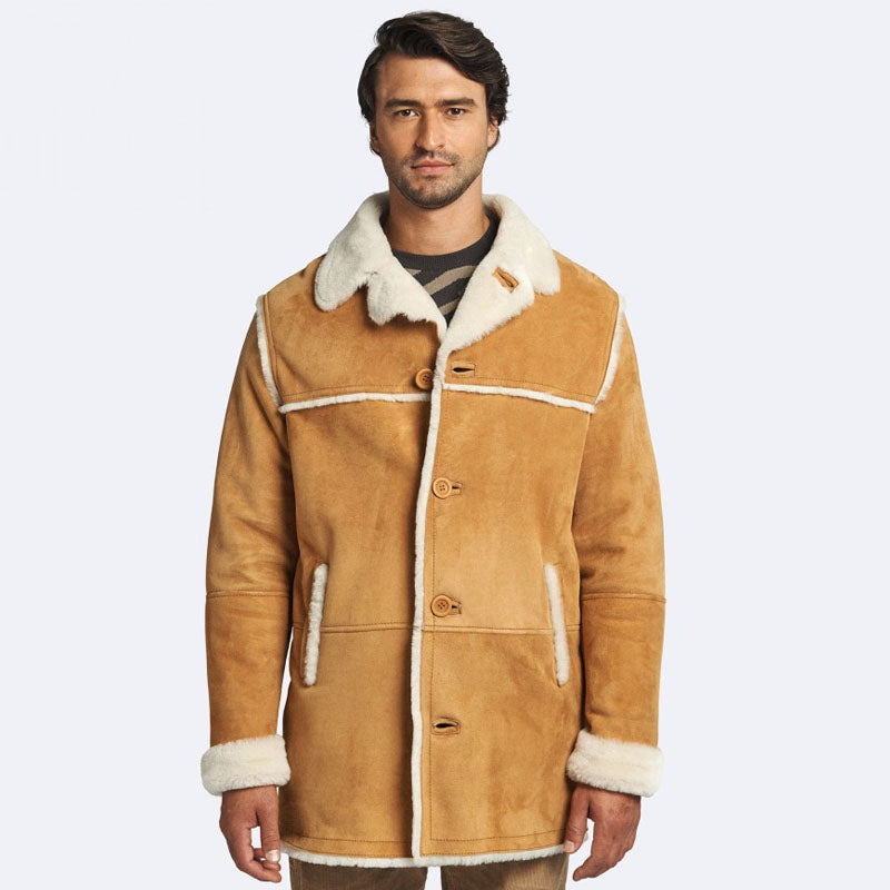 Buy Best Winter Leather Sheepskin Tan Leather Coat
