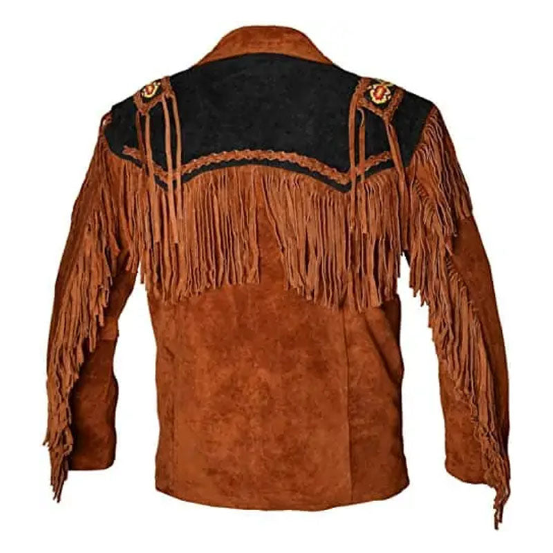 Buy Best Biker Western Cowboy Fringed Suede Leather Brown Black Jacket For Sale