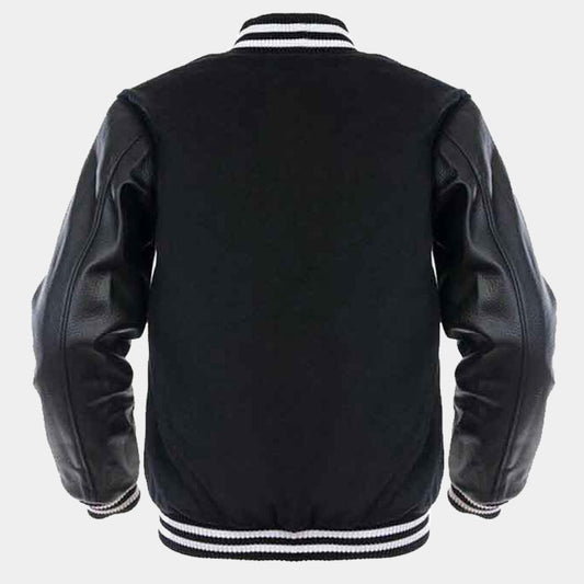 Buy Best Black Wool Body Leather Varsity Letterman Jacket For Sale