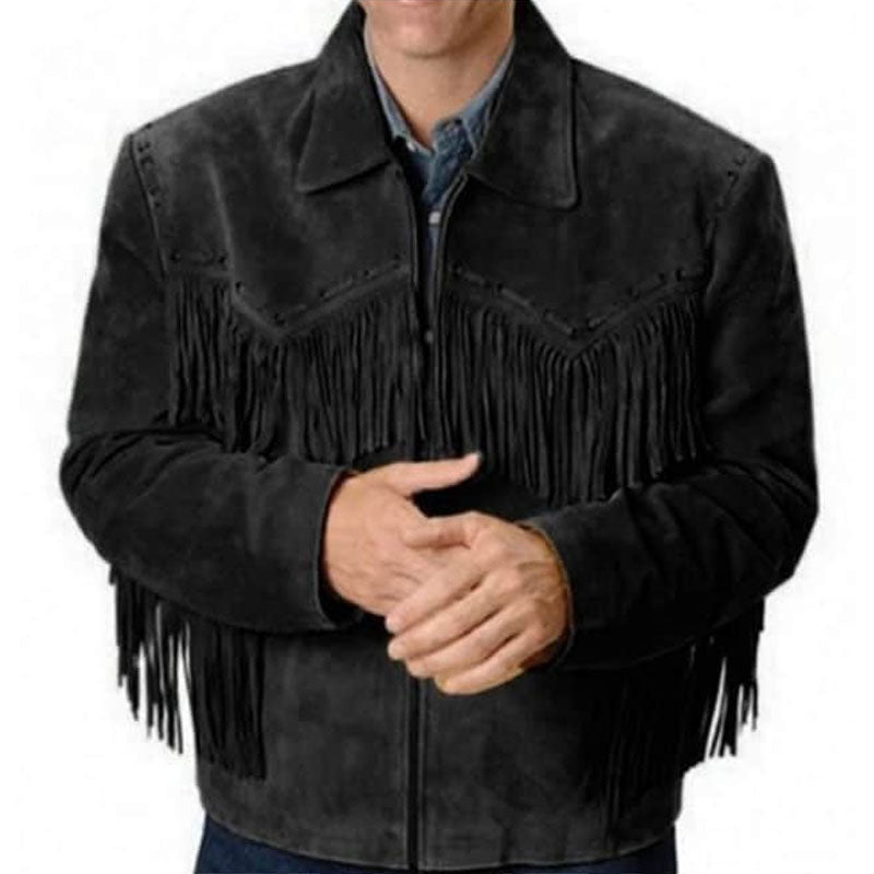 Buy Best Fashion Biker Leather Western Black Leather Jacket Wear Fringes Beads For Sale
