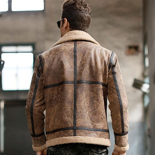 Buy Best Genuine Look Winter Real Leather Warm Aviator Jacket For Christmas Sale