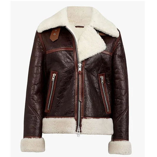 Buy Best Genuine Style Sheepskin Elinor Choco Brown Shearling Jacket For Sale