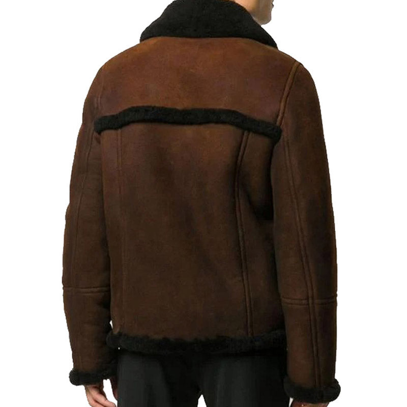 Buy Best Mens New Looking Winter Brown Shearling Short Jacket For Christmas Sale