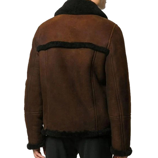 Buy Best Mens New Looking Winter Brown Shearling Short Jacket For Christmas Sale
