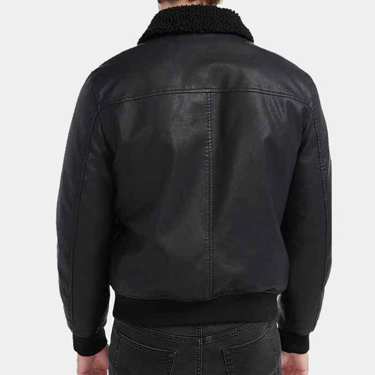 Buy Best Premium Genuine Men Sherpa Collar Vegan Leather Bomber Jacket For Sale