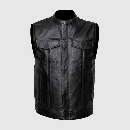 Beautiful New Black Leather Vest For Sale