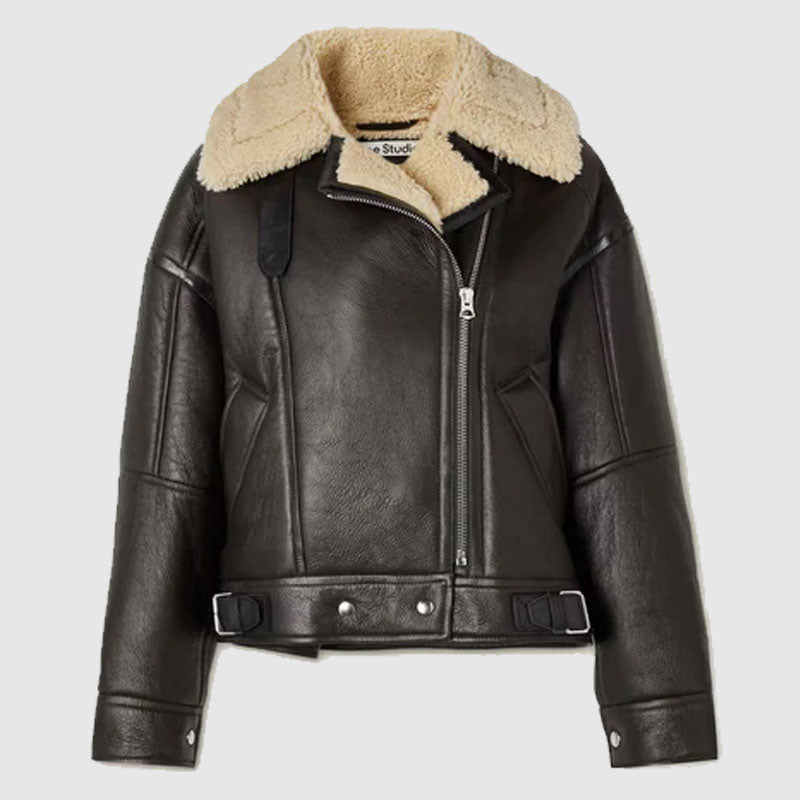 New 2022 Black Women B3 RAF Aviator Cowhide Shearling Leather Jacket