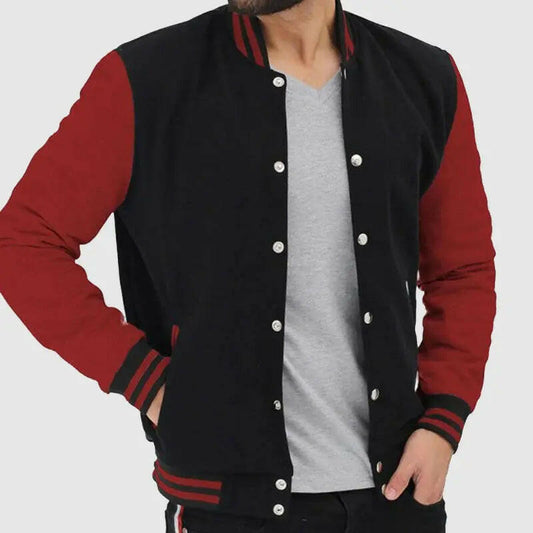 Maroon And Black Best Sales Varsity Leather Jacket