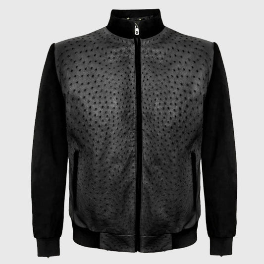 Buy Best Genuine Style Black Suede & Ostrich Leather Blouson Jacket