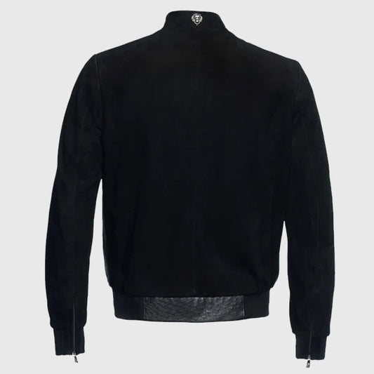 Buy Best Genuine Style Black Suede & Ostrich Leather Blouson Jacket