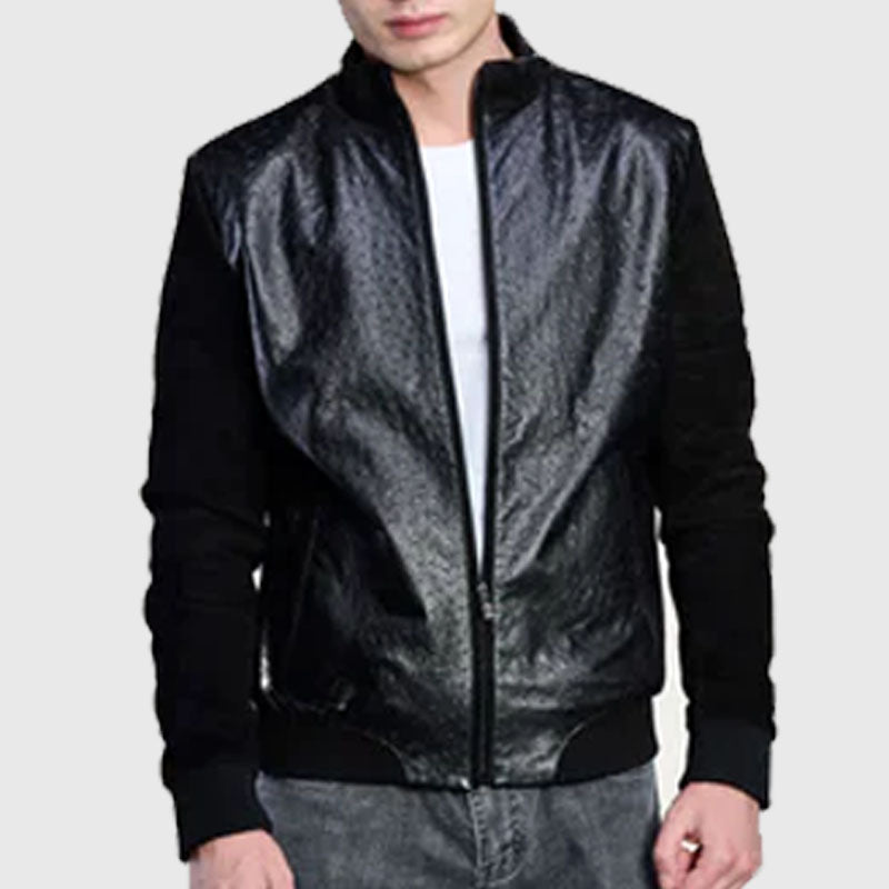Buy Best Genuine Style Black Suede & Ostrich Leather Blouson Jacket