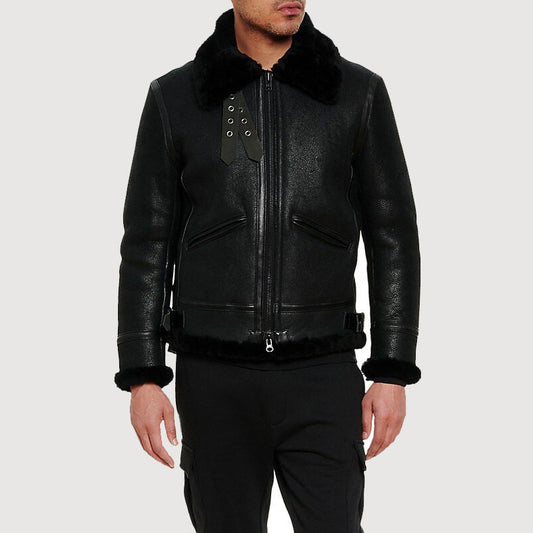 Buy Best Style Genuine Mens Black Sherpa Shearling Leather Jacket For Sale