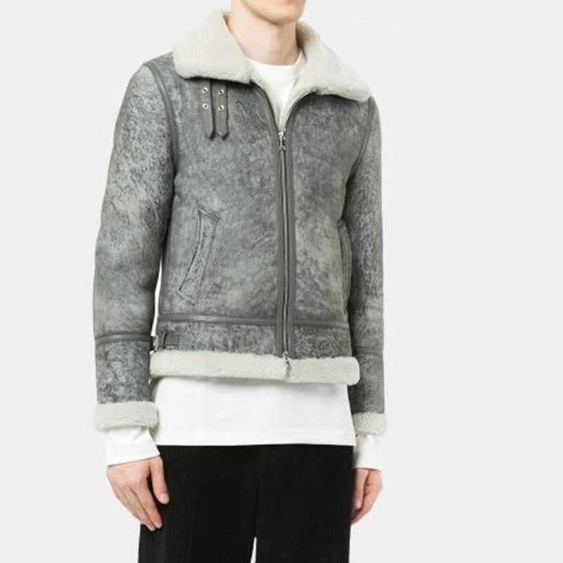 Best Style Winter Sheepskin Grey Lamb Skin Shearling Leather Jacket For Sale