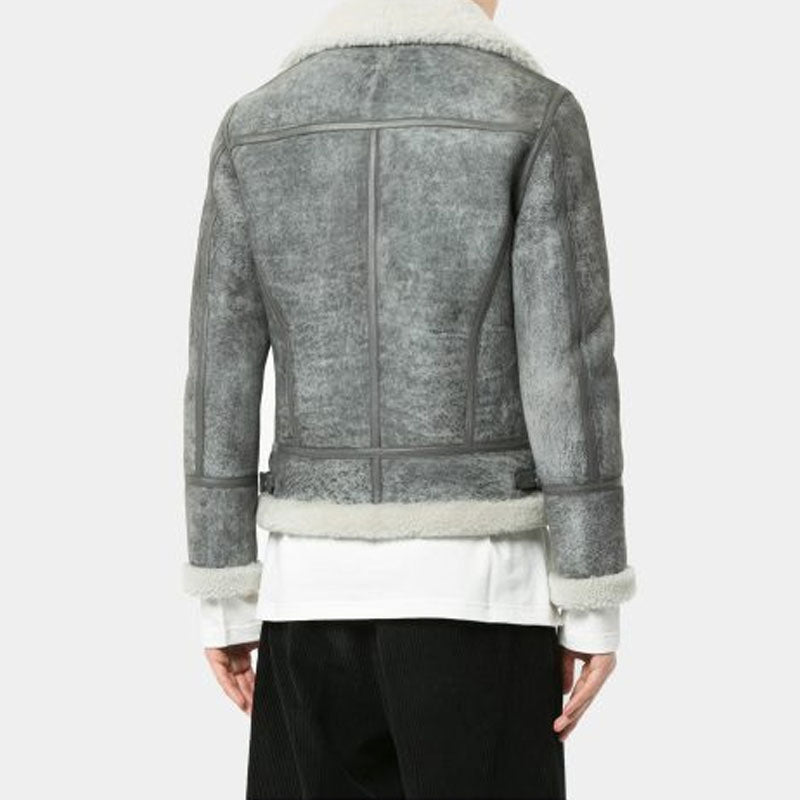 Best Style Winter Sheepskin Grey Lamb Skin Shearling Leather Jacket For Sale