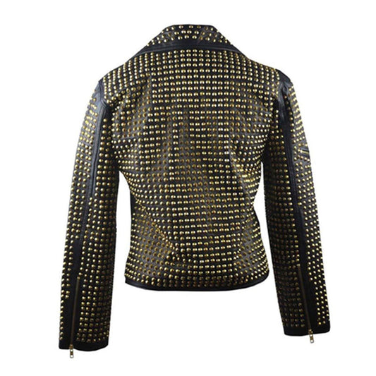 Shop Best Moto Punk Style Studded Leather Jacket For Womens In Genuine Quality