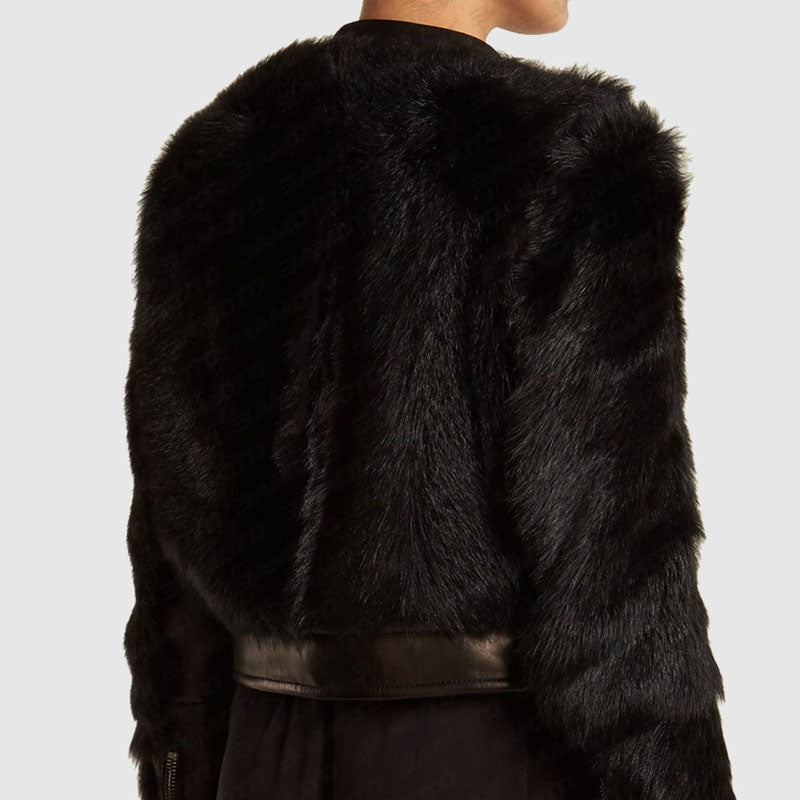 Buy Best Winter Contrast-Sleeve Leather & Shearling Biker Jacket For New Year Sale