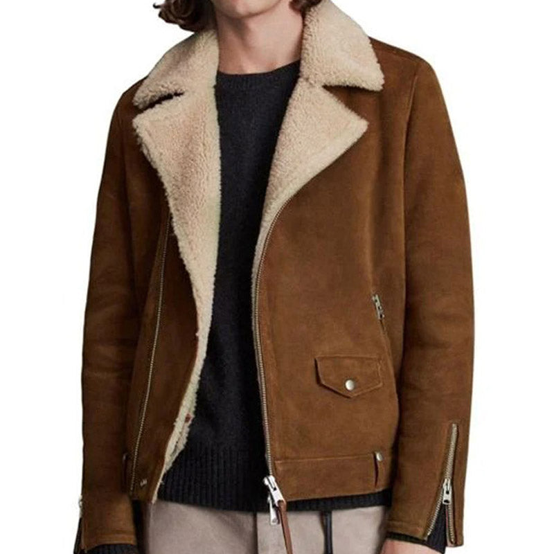 Buy Best Winter Warm Christmas Brown Malmo Shearling Biker Leather Jacket