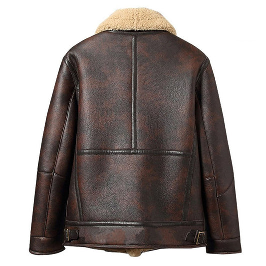 Buy Best Winter Warm Distressed Sheepskin Shearling B-3 Bomber Jacket For Christmas Sale