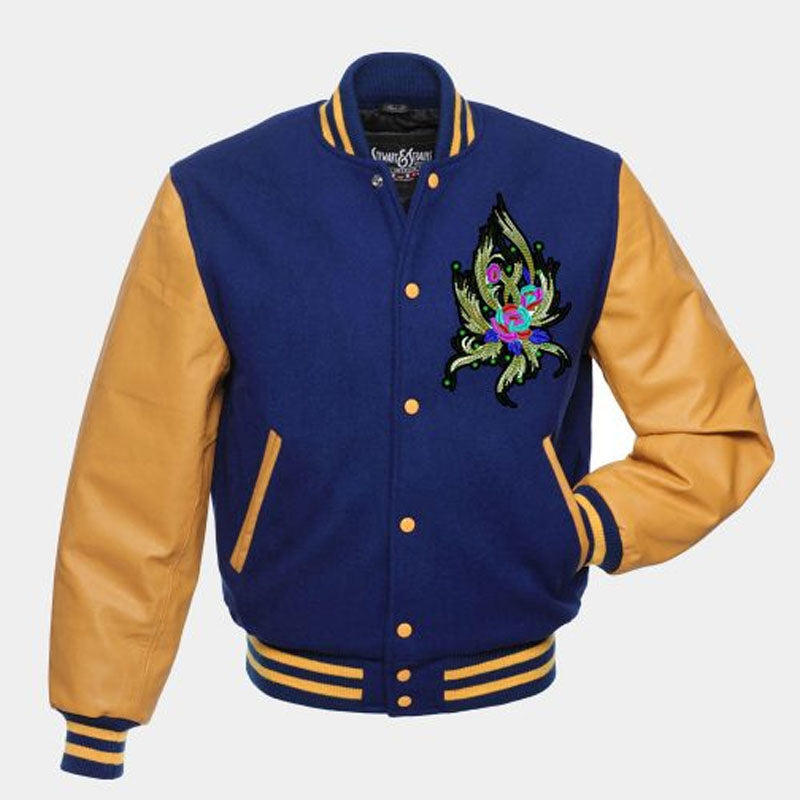 Buy Genuine Best Looking Style Navy Blue Wool Leather varsity Jacket For Sale
