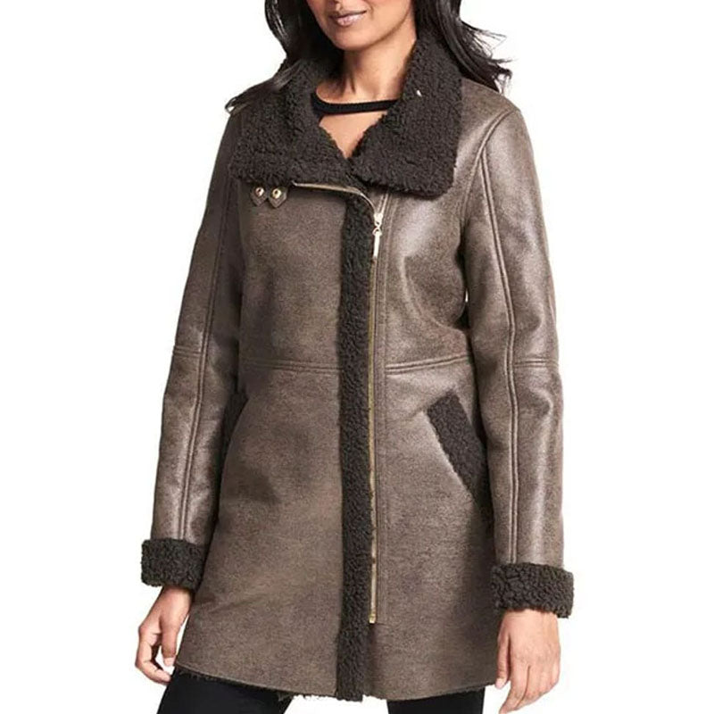 Buy Genuine Best Winter Sheepskin Emaya Brown Aviator Shearling Coat For New Year