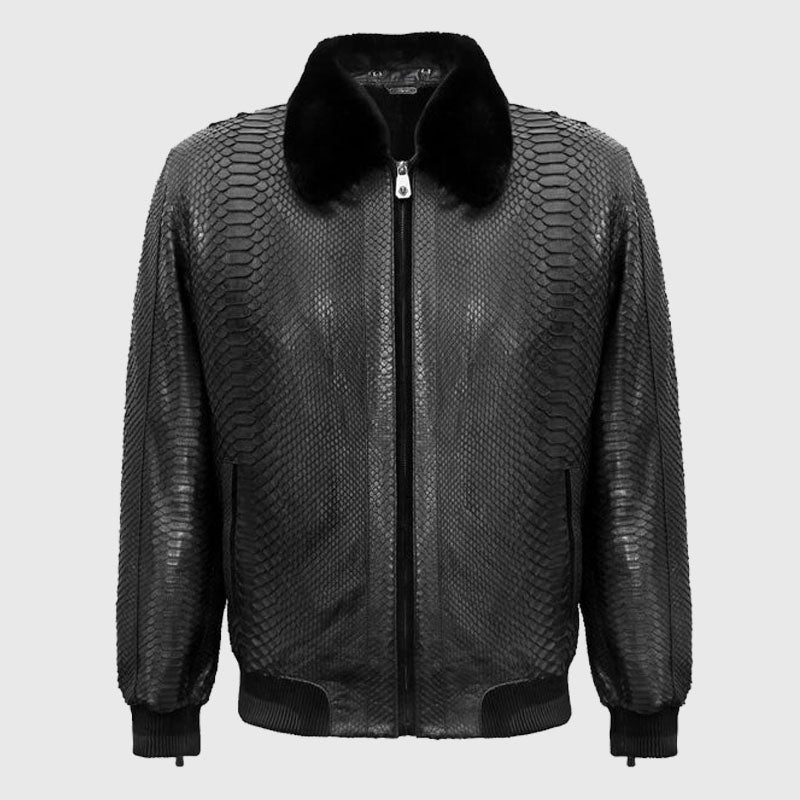 Buy Genuine Black Style Winter Shearling Python Leather Flight Jacket For Sale