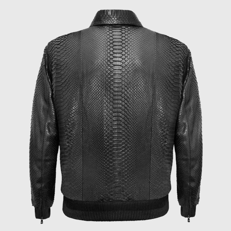 Genuine Best Style Black Autumn Season Python Leather Flight Jacket For Sale