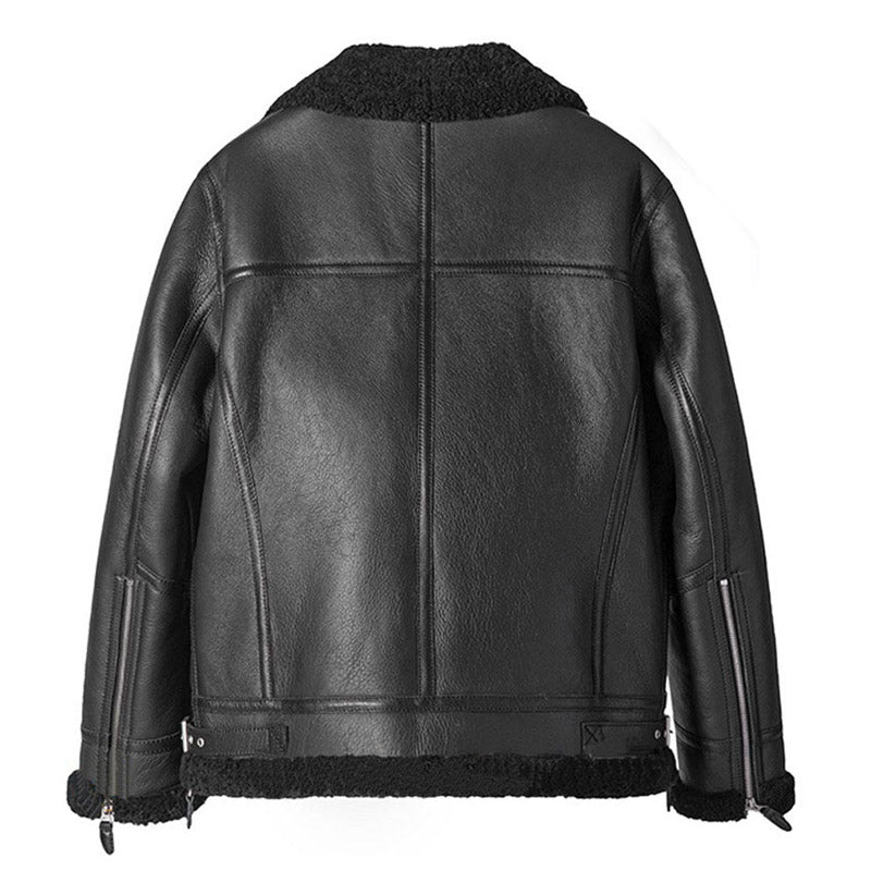 Buy Genuine Style Mens Black Winter Sheepskin B-3 Bomber Leather Jacket For Christmas Sale