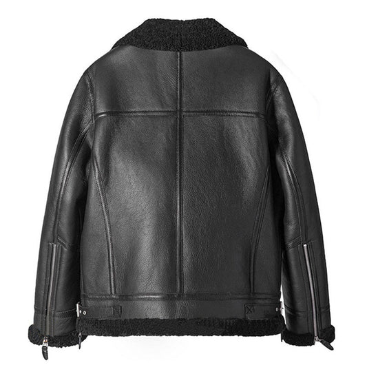 Buy Genuine Style Mens Black Winter Sheepskin B-3 Bomber Leather Jacket For Christmas Sale