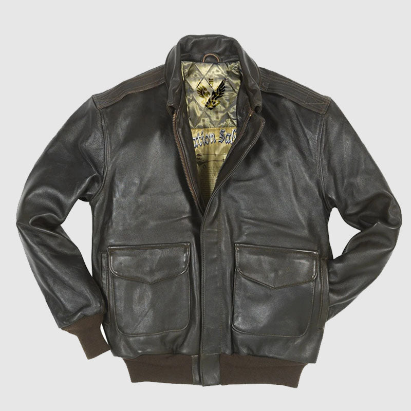 Buy New Style Genuine Antique Lamb Flight Brown Leather Jacket For Men's