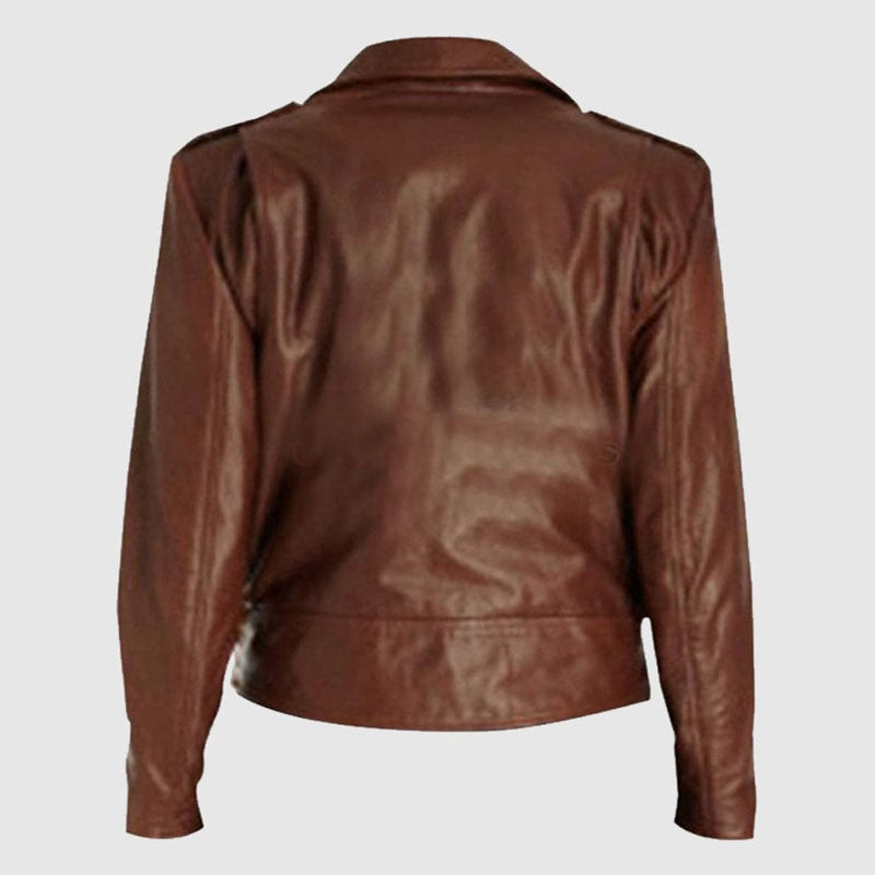 Buy Original Best Fashion Emma Watson Slim Fit Brown Leather Jacket For Sale New Year