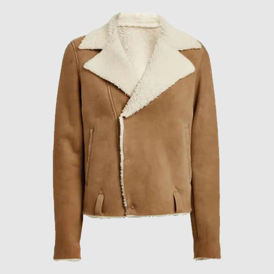 Shop Best Sheepskin Beige Cropped Shearling Fashion Leather Jacket