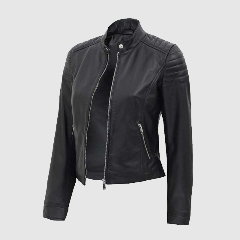 new women black fashion leather jacket