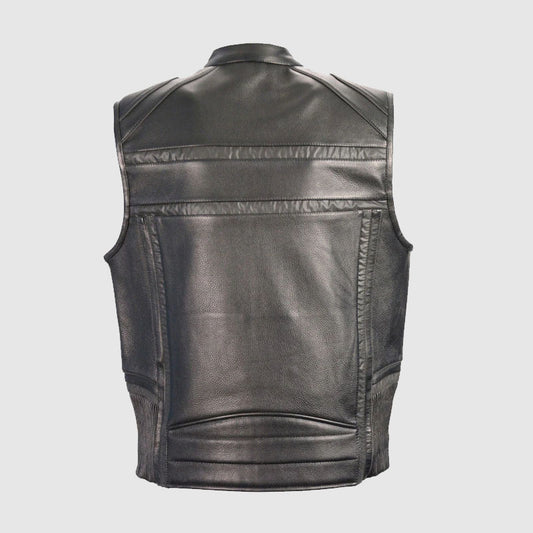 Expert Motorcycle Biker Black Leather Vest For Sale