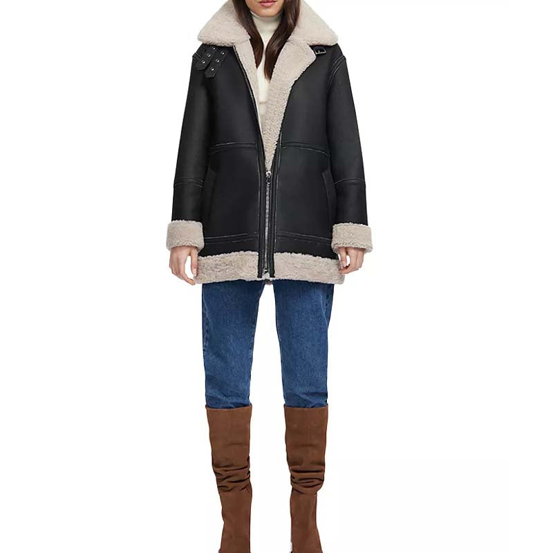 Buy Best Style Women Winter Leather B3 Bomber Reversible Shearling Coat For Sale