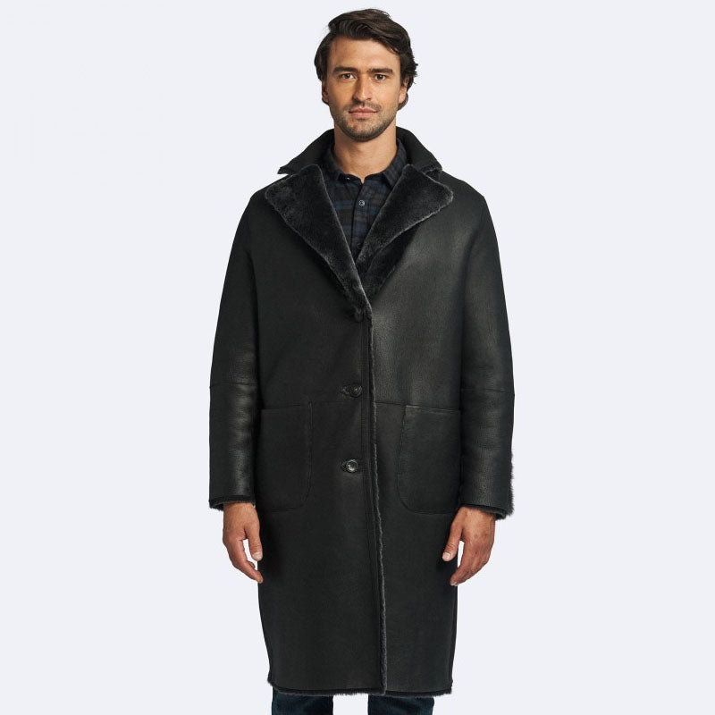 Durham Reversible Black Shearling Coat for Men: Stylish Choice