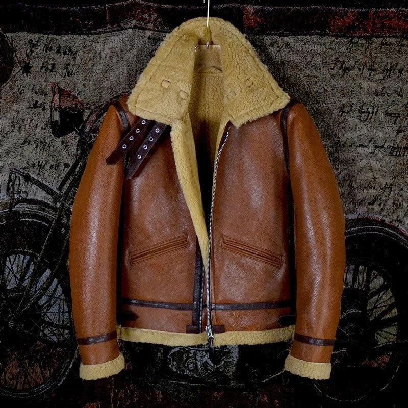 Buy Genuine Best Style Vintage Classic Real Fur Brown Pilot Jacket Men
