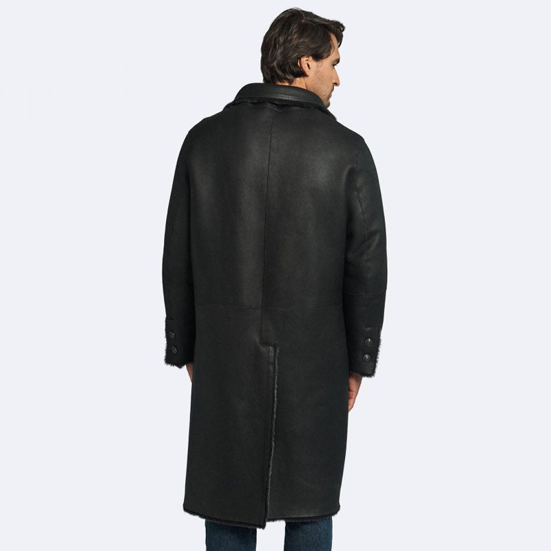 Grab 30% Off Rfx Leather Durham Black Shearling Coat for Men