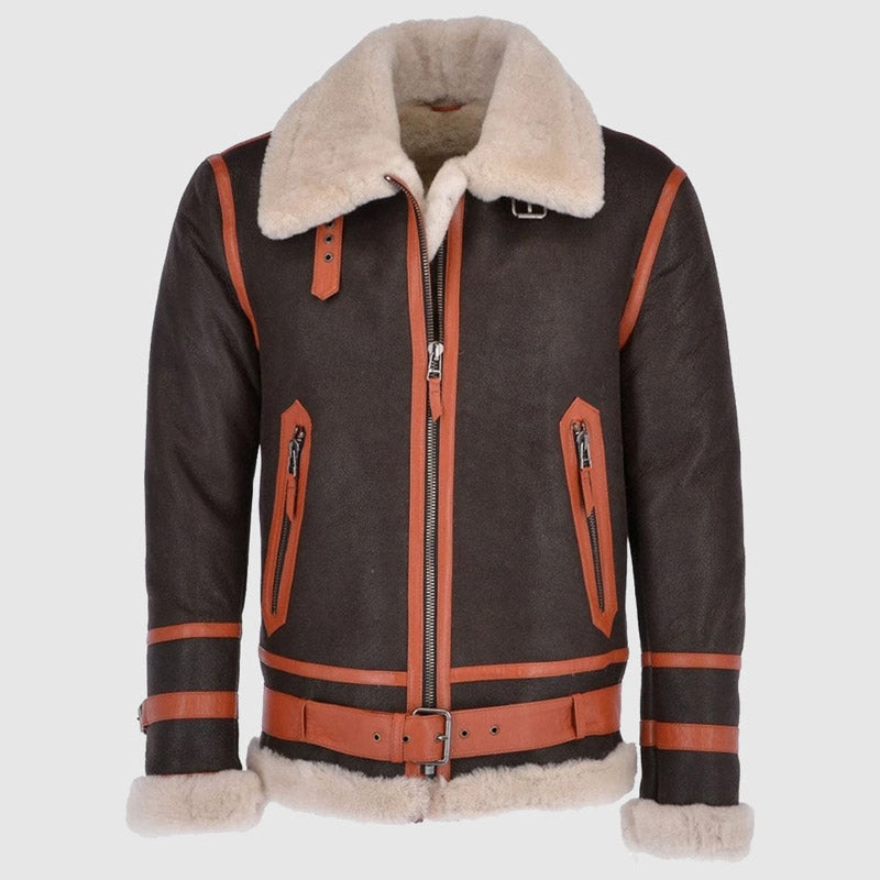 Happy Christmas Best Sale Winter Sheepskin Flying Jacket Brown Orange