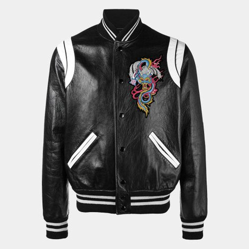 Men Buy Best Style High Quality Saint Laurent Leather Varsity Jacket For Sale