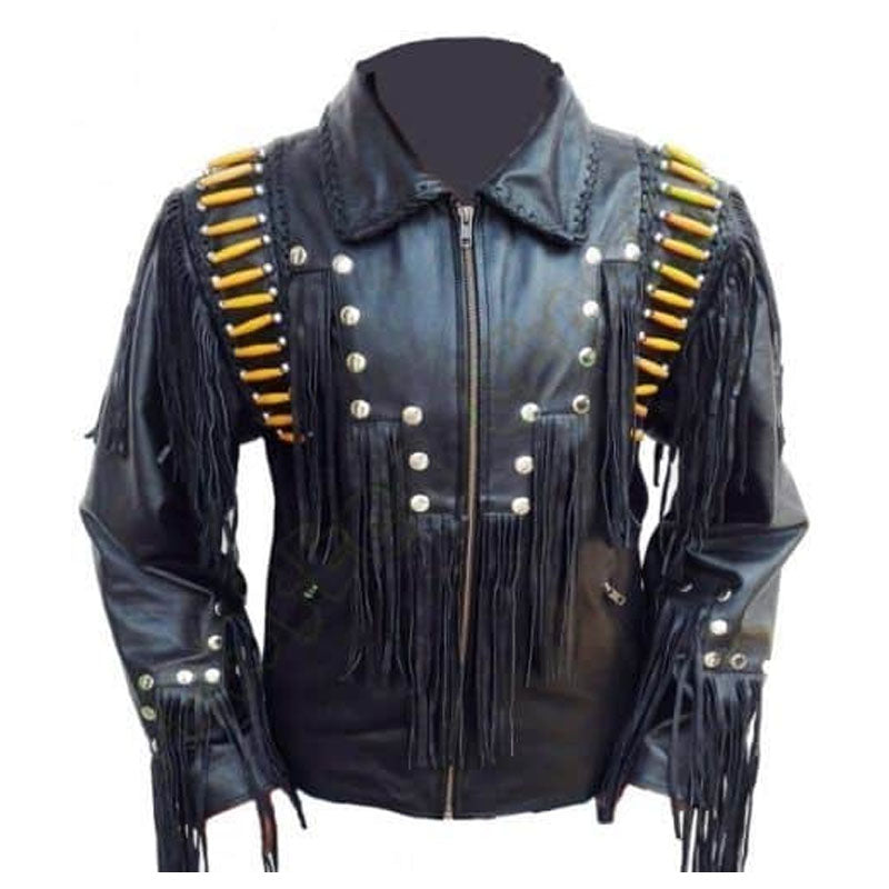 Men Buy Fashion Best Western Biker Leather Jacket Wear Fringes Beads For Sale
