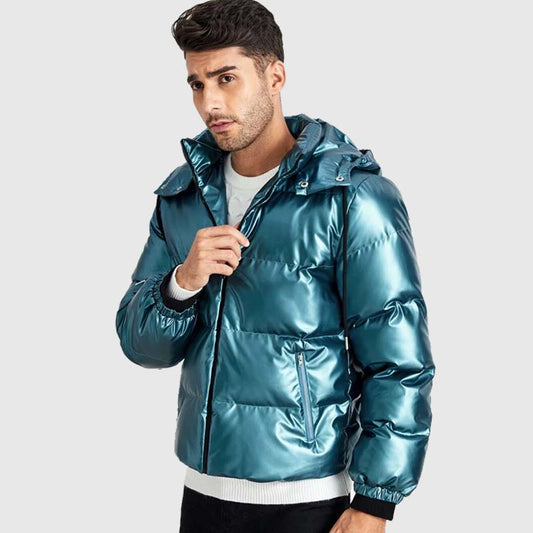Buy Best Looking Winter Warm Men Fashion Best Winter Bubble Zipper Front Drawstring Hooded Puffer Coat For Sale