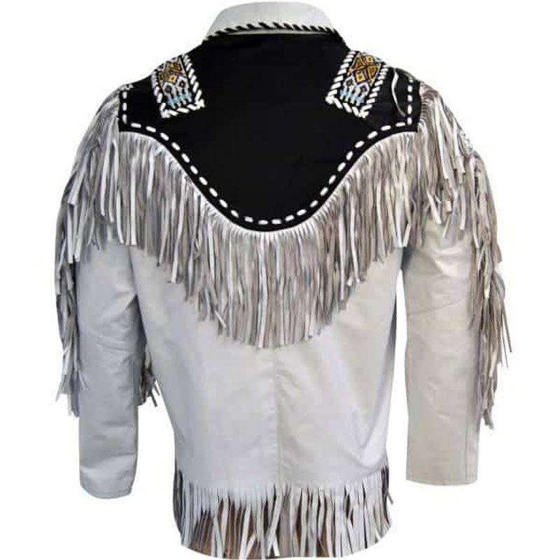 Men Purchase Best Genuine White Cow Leather Western Cowboy Jacket With Fringe For Christmas Sale