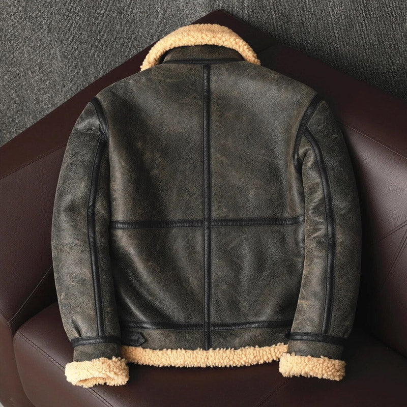 Men Sheepskin Genuine Leather Jacket Winter Warm Shearling Wool Fur Coat For Christmas Sale
