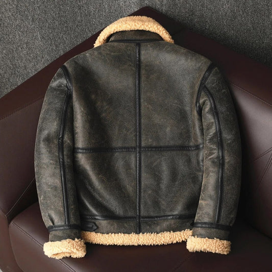 Men Sheepskin Genuine Leather Jacket Winter Warm Shearling Wool Fur Coat For Christmas Sale