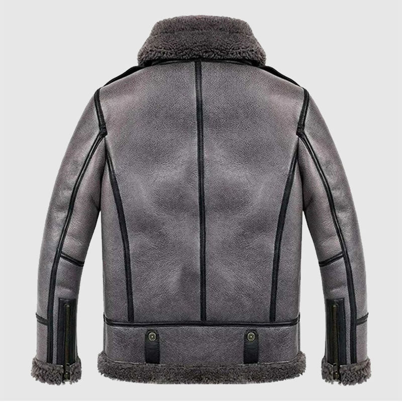 Men's B3 Bomber Aviator WWII Pilot Real Sheepskin Shearling Silver Leather Jacket For Christmas Sale