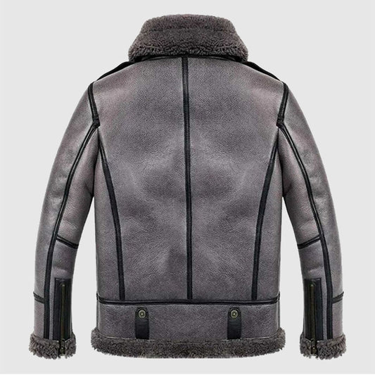 Men's B3 Bomber Aviator WWII Pilot Real Sheepskin Shearling Silver Leather Jacket For Christmas Sale