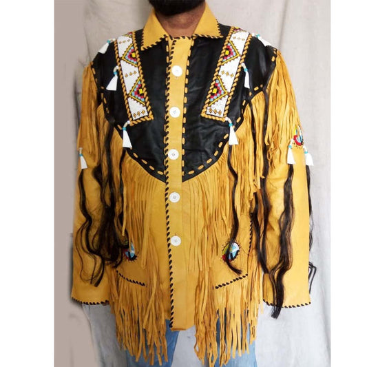 Men's Best Style Fashion Biker Leather Cowboy Suede Western Coat Fringes Beads For Sale