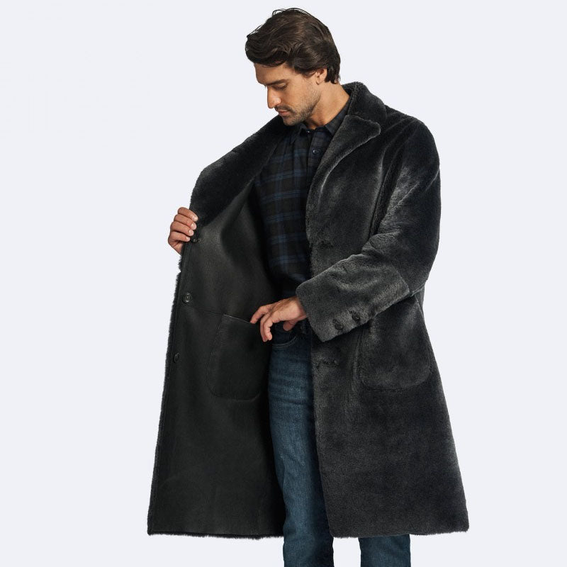 Men’s Durham Black Shearling Coat: Stylish & Reversible