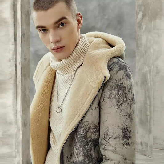 Best New Style Men Winter Hooded Shearling Leather Jacket For Sale